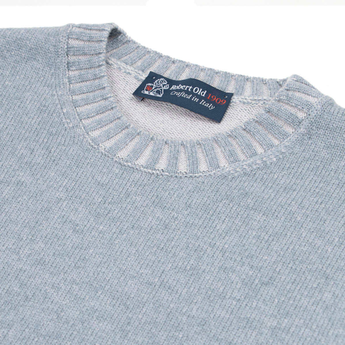 Robert Old - Ice Blue Wool & Cashmere Blend Crew Neck Jumper KNITWEAR Robert Old