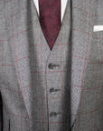 Robert Old - Grey & Red Prince of Wales Check Three Piece Suit SUITS Robert Old
