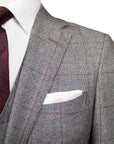 Robert Old - Grey & Red Prince of Wales Check Three Piece Suit SUITS Robert Old