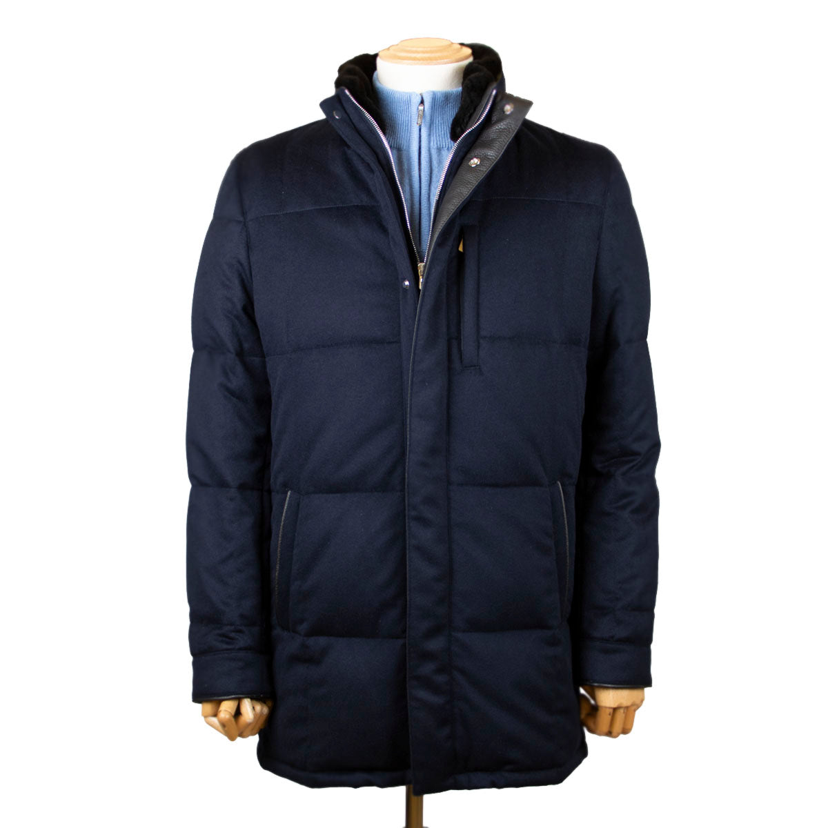 Navy Loro Piana Rain System 100% Cashmere Padded Coat – Robert Old