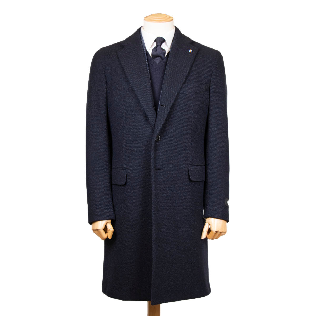 Belvest - Navy Wool & Cashmere Twill Longline Handcrafted Overcoat OVERCOATS Belvest