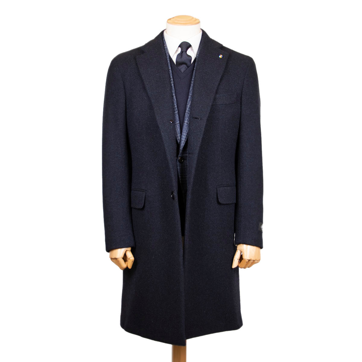 Belvest - Navy Wool & Cashmere Twill Longline Handcrafted Overcoat OVERCOATS Belvest