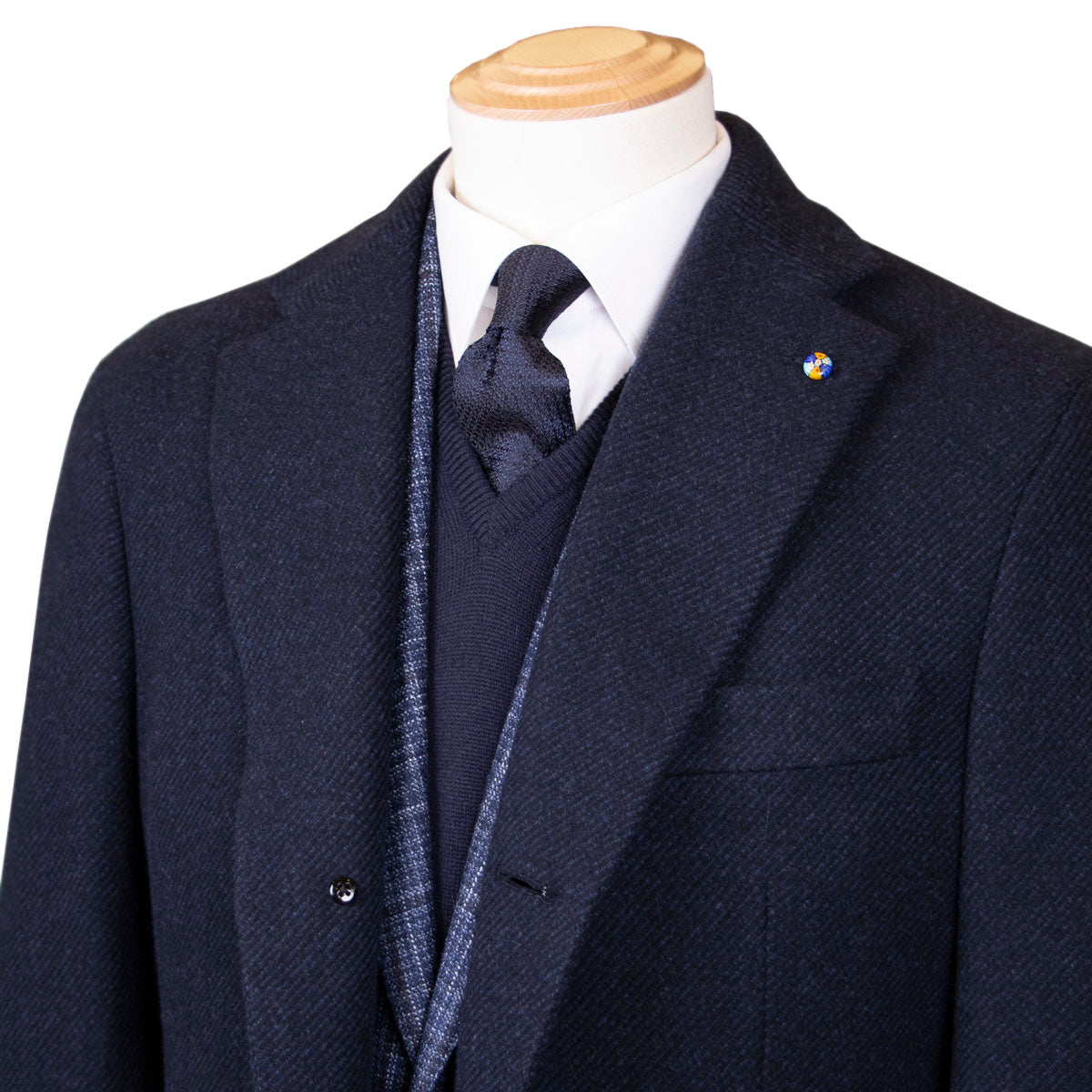 Belvest - Navy Wool & Cashmere Twill Longline Handcrafted Overcoat OVERCOATS Belvest