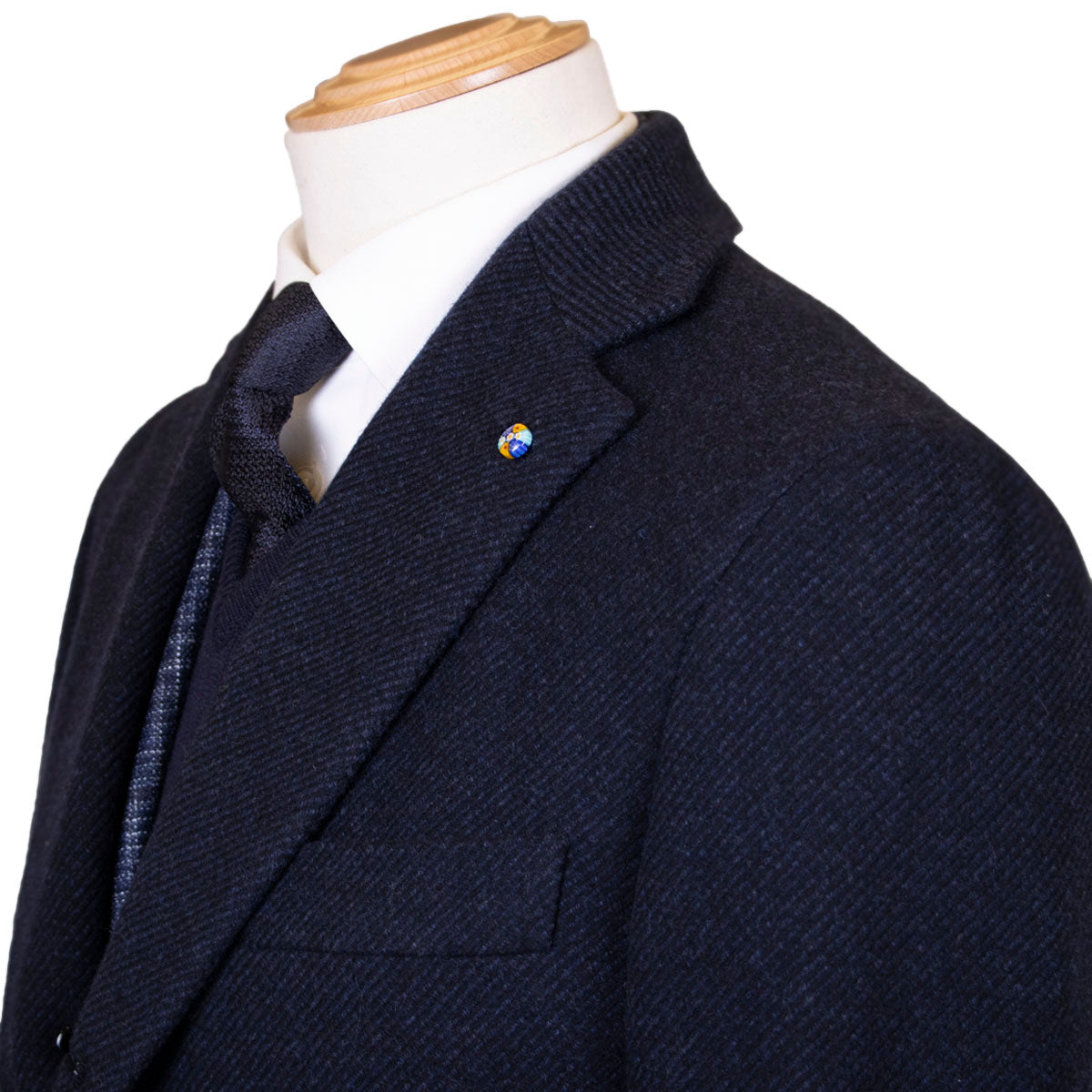 Belvest - Navy Wool & Cashmere Twill Longline Handcrafted Overcoat OVERCOATS Belvest