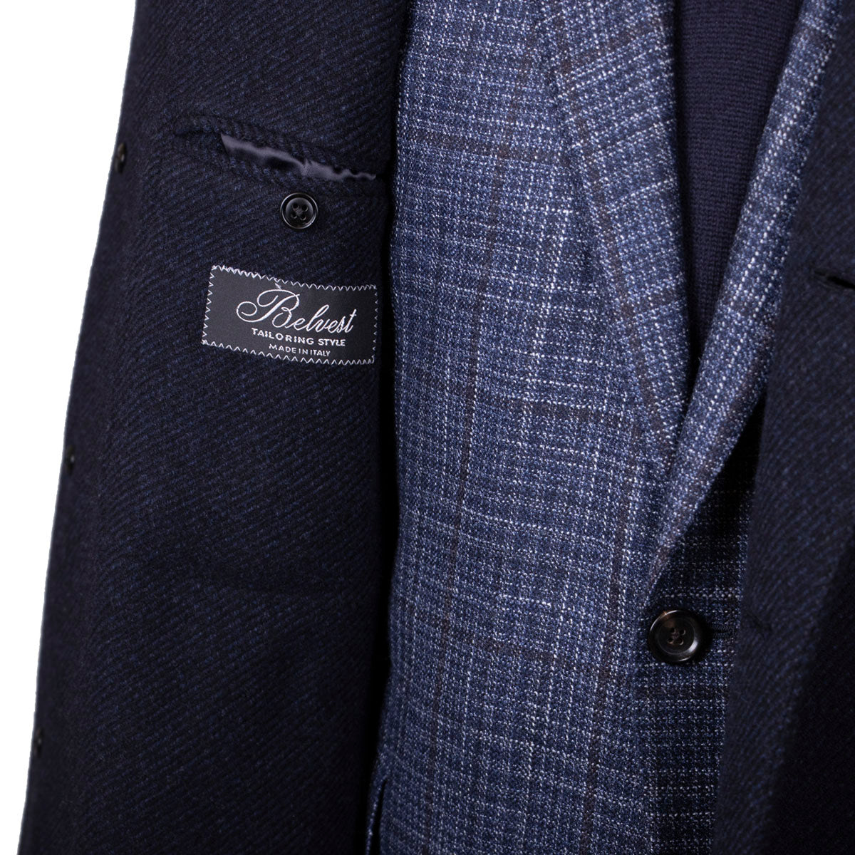 Belvest - Navy Wool & Cashmere Twill Longline Handcrafted Overcoat OVERCOATS Belvest