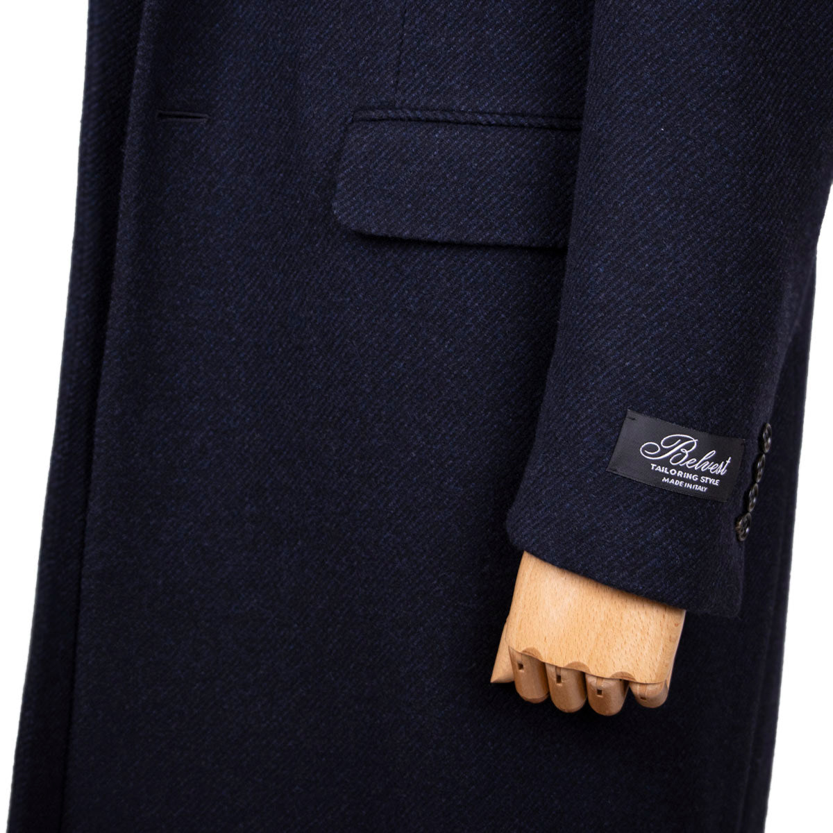 Belvest - Navy Wool & Cashmere Twill Longline Handcrafted Overcoat OVERCOATS Belvest