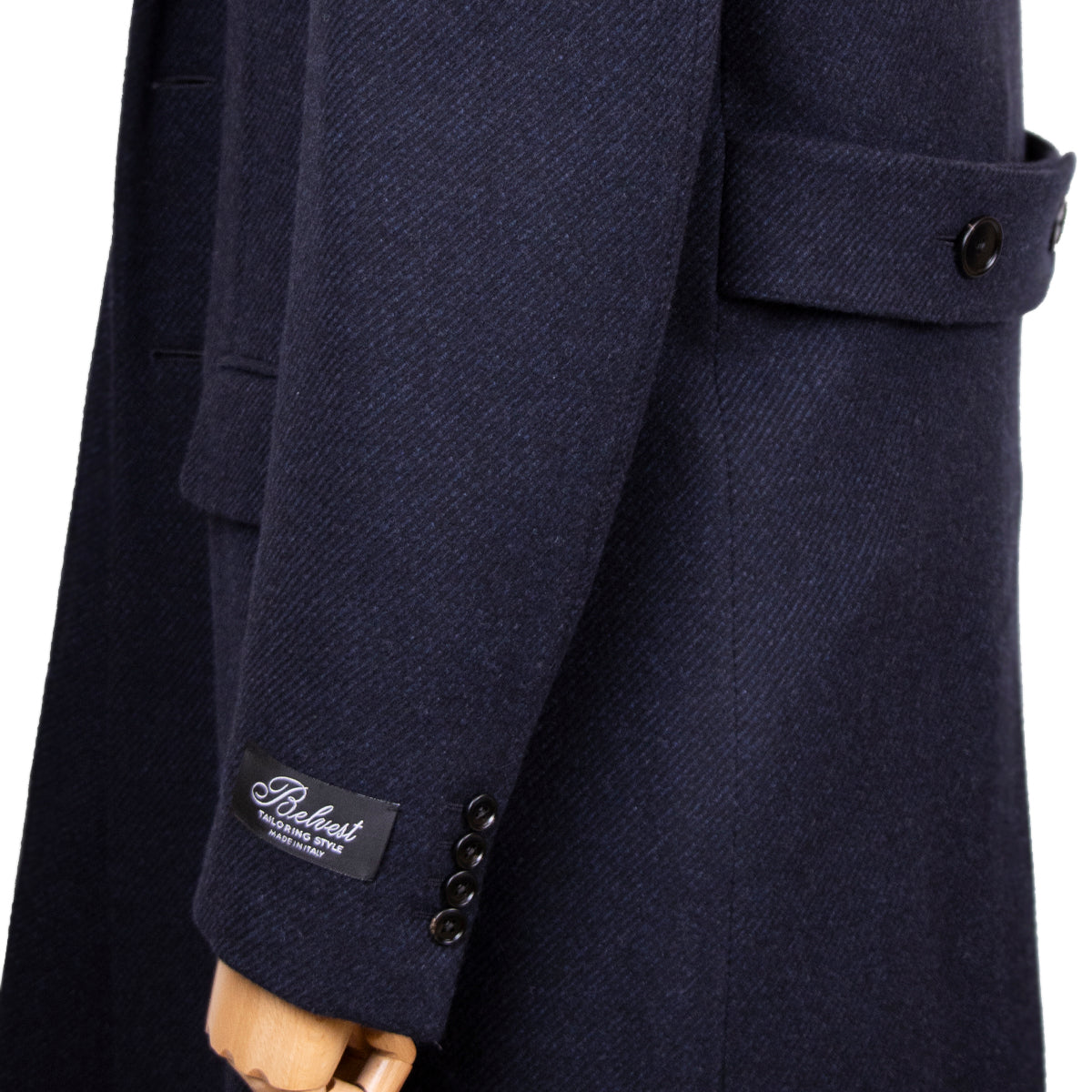 Belvest - Navy Wool & Cashmere Twill Longline Handcrafted Overcoat OVERCOATS Belvest