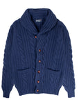 Robert Old - Inchiostro Blue Balmour 8Ply Shawl Collar Cable Cashmere Cardigan CASHMERE Robert Old Inchiostro 38UK