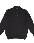 Charcoal Oban 3 button 2ply Cashmere Polo Sweater CASHMERE Robert Old