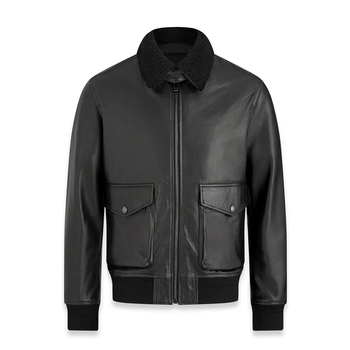 Black Chart Nappa Leather Flight Jacket