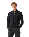 Belstaff - Black Quarter Zip Jersey Cotton Sweatshirt SWEATS Belstaff