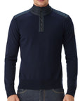 Belstaff - Washed Navy Wool Kilmington Quarter Zip Jumper KNITWEAR Belstaff