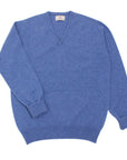 Robert Old - The Brae 2 ply V-Neck Pure Lambswool Sweater KNITWEAR Robert Old Clyde Blue 36UK