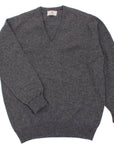Robert Old - The Brae 2 ply V-Neck Pure Lambswool Sweater KNITWEAR Robert Old Mid Grey 36UK