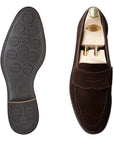 Crockett & Jones - Harvard II Dark Brown Suede Penny Loafer SHOES Crockett & Jones
