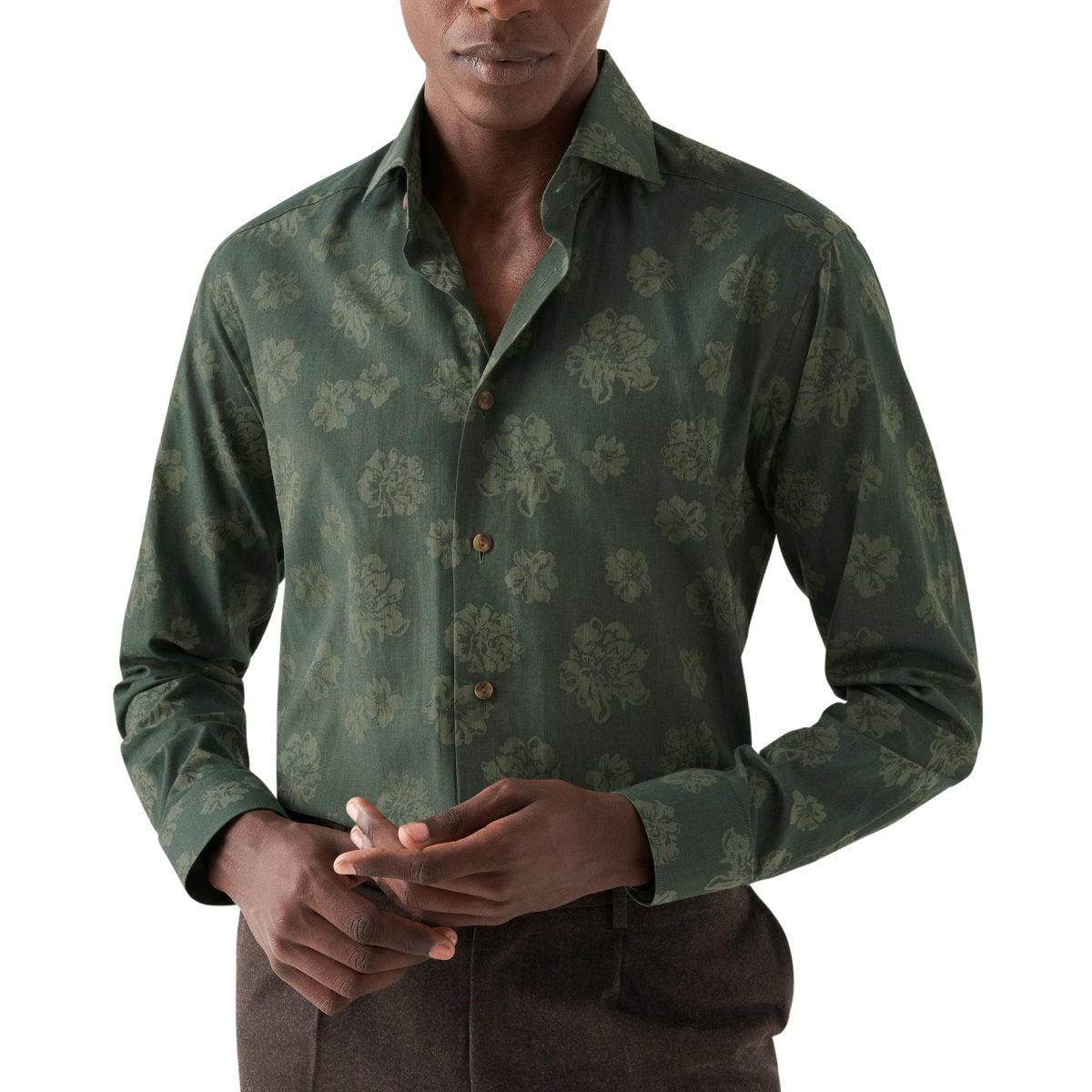 Eton - Green Floral Print Contemporary Fit Flannel Shirt L/S SHIRTS Eton