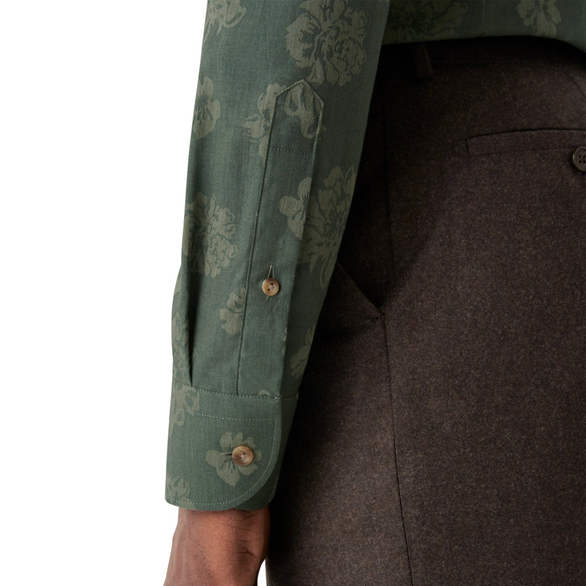 Eton - Green Floral Print Contemporary Fit Flannel Shirt L/S SHIRTS Eton