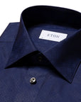Eton - Navy Double-E Print Jacquard Slim Fit Shirt L/S SHIRTS Eton