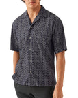 Eton - Navy Geometric Jacquard Denim Resort Shirt S/S SHIRTS Eton
