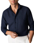 Eton - Navy Italian Linen Slim Fit Shirt L/S SHIRTS Eton