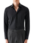 Eton - Navy Mélange Four-Way Stretch Slim Fit Shirt L/S SHIRTS Eton