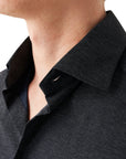Eton - Navy Mélange Four-Way Stretch Slim Fit Shirt L/S SHIRTS Eton