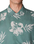 Eton - Green Hibiscus Print Linen Resort Short Sleeve Shirt S/S SHIRTS Eton