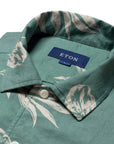 Eton - Green Hibiscus Print Linen Resort Short Sleeve Shirt S/S SHIRTS Eton