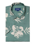 Eton - Green Hibiscus Print Linen Resort Short Sleeve Shirt S/S SHIRTS Eton