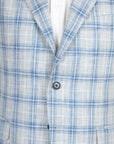 Belvest - Cream & Blue Check Cotton, Linen, & Wool Jacket JACKETS Belvest