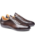 Santoni - Dark Brown Leather Low Top Sneakers SHOES Santoni