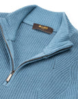 Moorer - Cyan ‘Terni’ Wave Knit Half-Zip Wool Sweater KNITWEAR MooRER