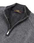 Moorer - Dark Grey Vanisé Knit Wool Cashmere Half-Zip Sweater KNITWEAR MooRER
