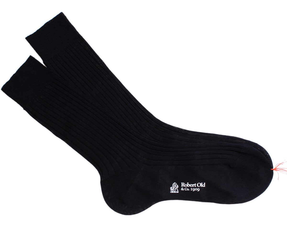 Navy Ribbed Fine Cotton Socks SOCKS Robert Old