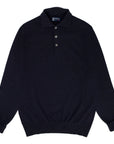 Robert Old - Dark Navy Oban 3 button 2ply Cashmere Polo Sweater CASHMERE Robert Old