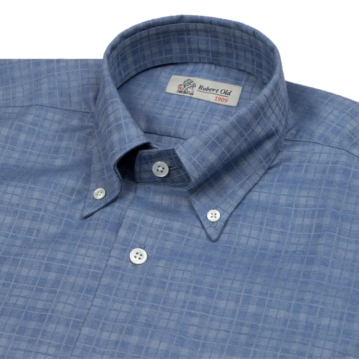 Robert Old - Blue Twill Check Flanello Junior Cotton Long Sleeve Shirt L/S SHIRTS Robert Old