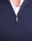 Robert Old - Blue Virgin Wool & Cashmere Blend Zip Neck Sweater KNITWEAR Robert Old