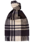 Robert Old - Coffee & Cream Checked Ripple Cashmere Scarf SCARVES Robert Old