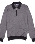 Robert Old - Grey Dogtooth Cashmere & Silk Zip-Neck Polo KNITWEAR Robert Old