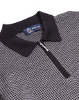 Robert Old - Grey Dogtooth Cashmere & Silk Zip-Neck Polo KNITWEAR Robert Old