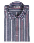 Robert Old - Grey, Red & White Stripe Zephir Long Sleeve Shirt L/S SHIRTS Robert Old
