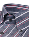 Robert Old - Grey, Red & White Stripe Zephir Long Sleeve Shirt L/S SHIRTS Robert Old