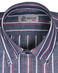 Robert Old - Grey, Red & White Stripe Zephir Long Sleeve Shirt L/S SHIRTS Robert Old