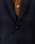 Robert Old - Navy Blue & Brown Check Wool & Cashmere Jacket JACKETS Robert Old