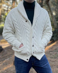 Robert Old - White Undyed Balmour 8Ply Shawl Collar Cable Cashmere Cardigan CASHMERE Robert Old