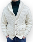 Robert Old - White Undyed Balmour 8Ply Shawl Collar Cable Cashmere Cardigan CASHMERE Robert Old
