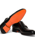 Santoni - Black Double-Buckle Leather Shoes SHOES Santoni