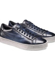 Santoni - Blue Leather Low-Top Sneakers SHOES Santoni
