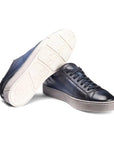 Santoni - Blue Leather Low-Top Sneakers SHOES Santoni