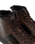 Santoni - Brown Fur-Lined Leather Double Buckle High Top Sneaker SHOES Santoni